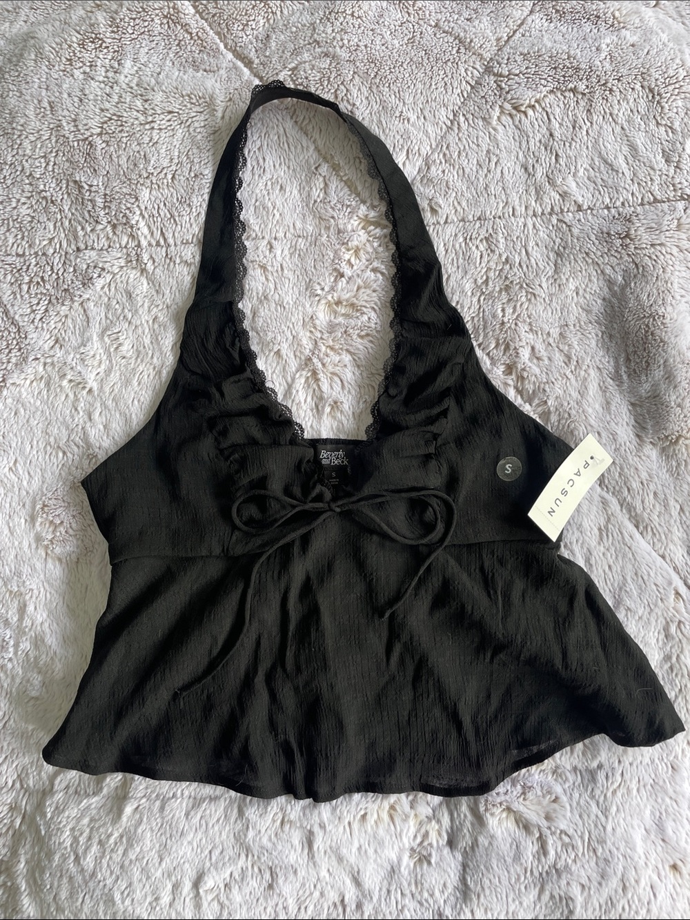 Beverly and Beck PacSun Black Halter Lace-Trim Peplum Top size S-New With Tags